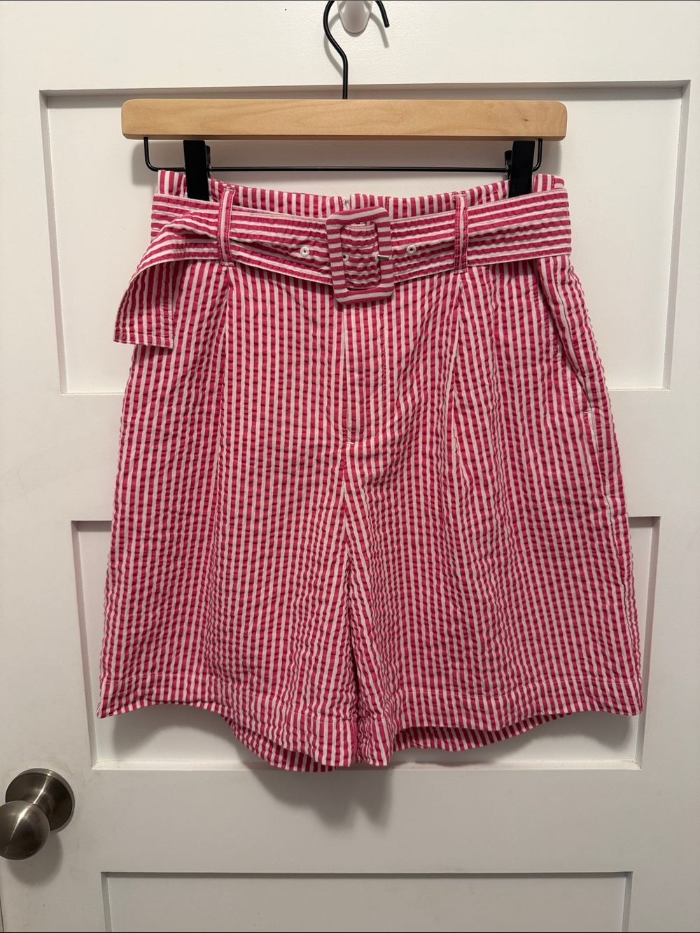 a new day Pink & White Striped Belted Seersucker Bermudas